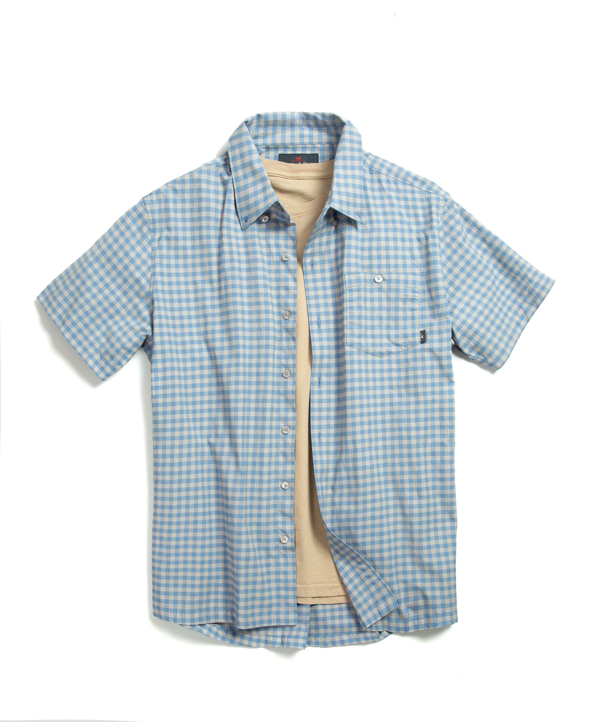 Light Grey Check Short Sleeve Button-Up Shirt | Beach & Barn - Beach and Barn Light Grey Check Short Sleeve Button-Up Shirt | Beach & Barn - Beach and Barn