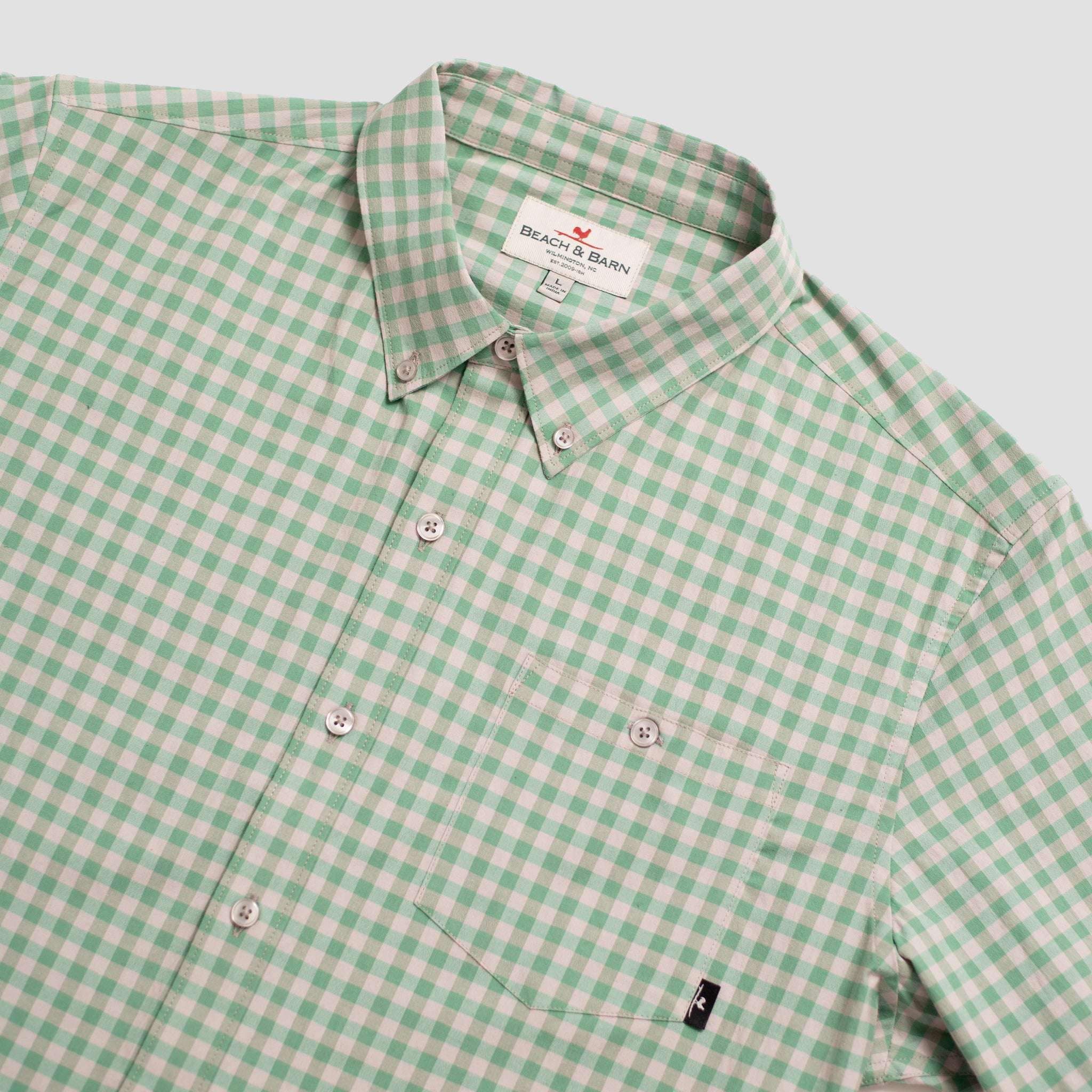 Light Grey Check Short Sleeve Button-Up Shirt | Beach & Barn - Beach and Barn Light Grey Check Short Sleeve Button-Up Shirt | Beach & Barn - Beach and Barn